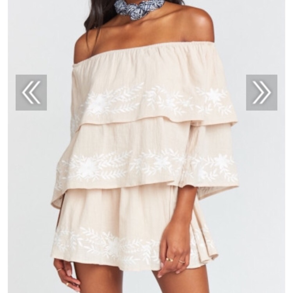 LENORA ROMPER ~ TROPICANA EMBROIDERY TAN XS